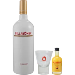 Marzadro Bellabomba Eierlikör 17% 1l + Eierlikör Mini 0,05l & Marzadro Glas